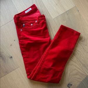 AG Red Corduroy Skinny Jeans